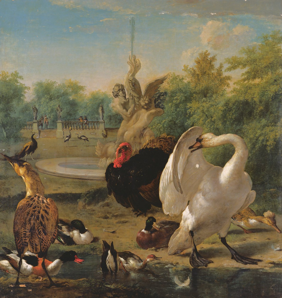白鳥と他の鳥のいる公園（油彩・キャンバス） 作： メルキオール・ド・ホンデコテール