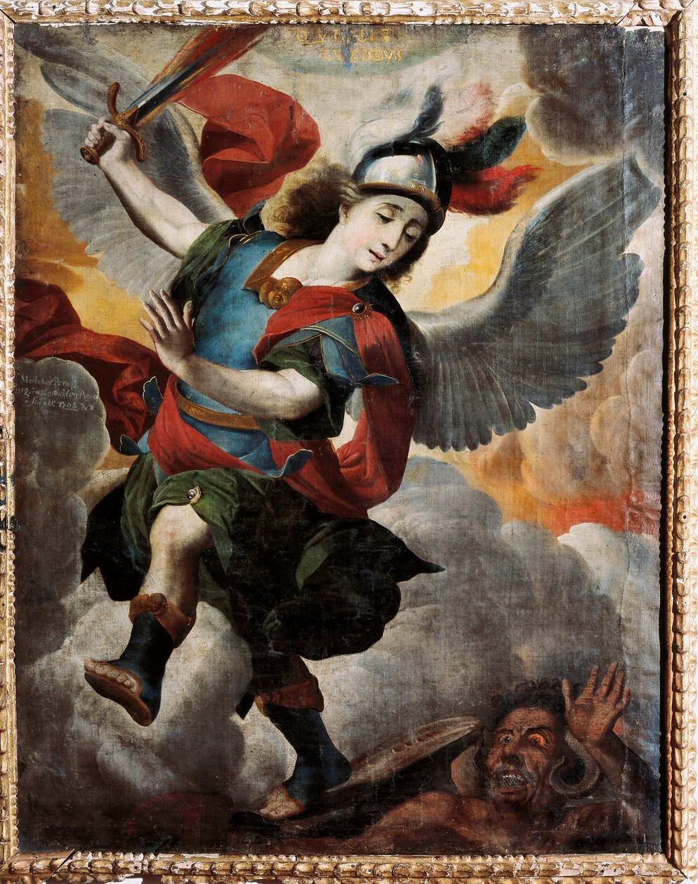 メルチョル・ペレス・デ・ホルギン（1665-1724）による「大天使聖ミカエル」の絵 作： メルチョル・ペレス・デ・ホルギン