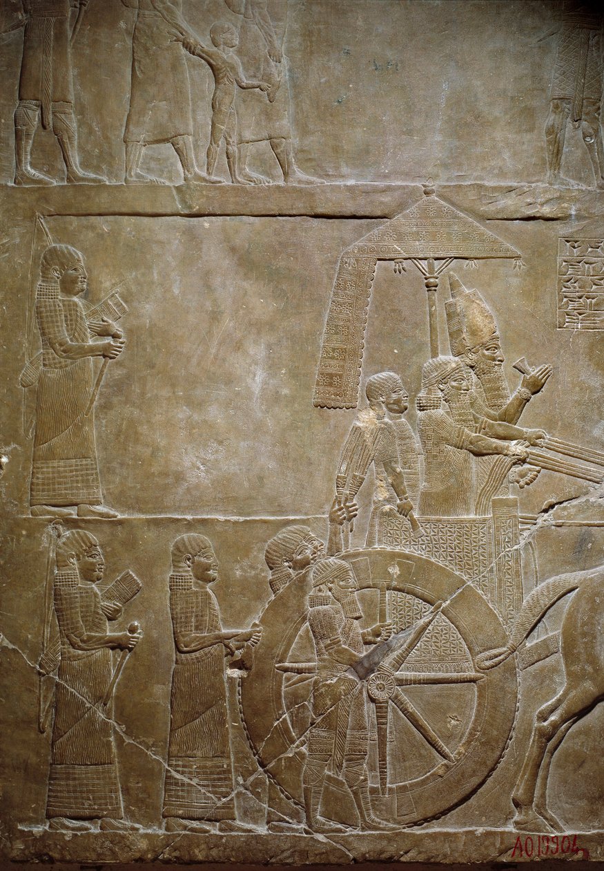 Mesopotamien: Elams Feldzug: Assurbanipal auf seinem Wagen und elamitische Gefangene von Mesopotamian