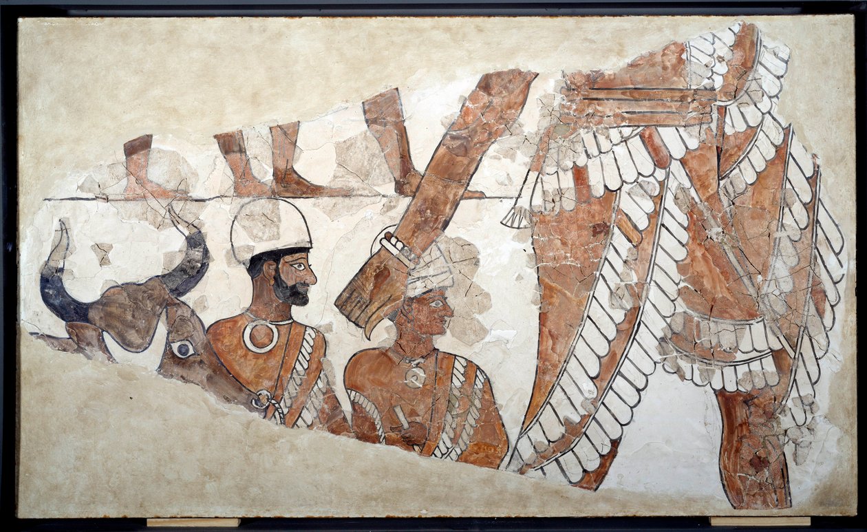 メソポタミア：生け贄の注文主。ジムリムの宮殿のフレスコ画の詳細（1782〜1759年頃）。紀元前18世紀。マリから。パリ、ルーヴル美術館 作： メソポタミア