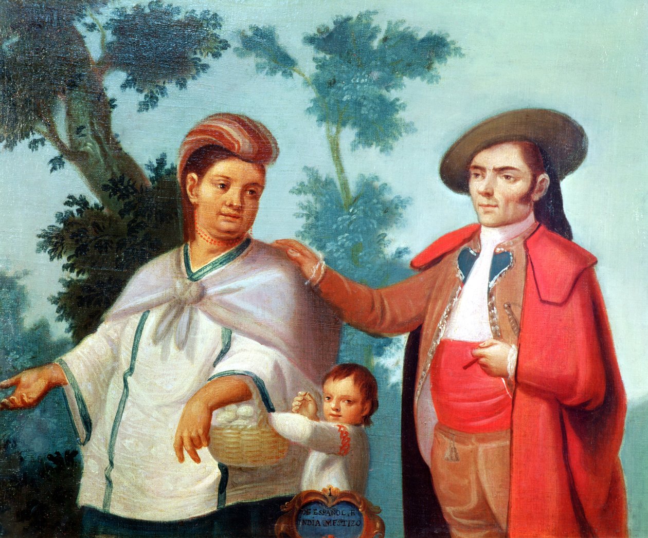 スペイン人と彼のメキシコのインディアンの妻、メキシコでの混血結婚のイラスト 作： メキシコの学校