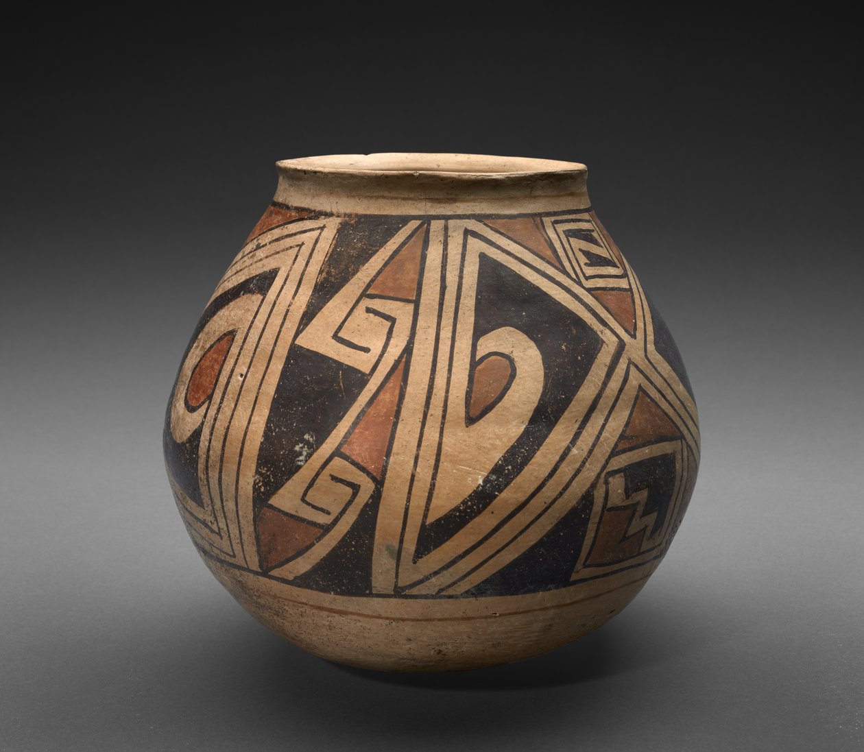 幾何学的なデザインの瓶（オラ）、c.1300（スリップ付きの陶器） 作： メキシコの学校