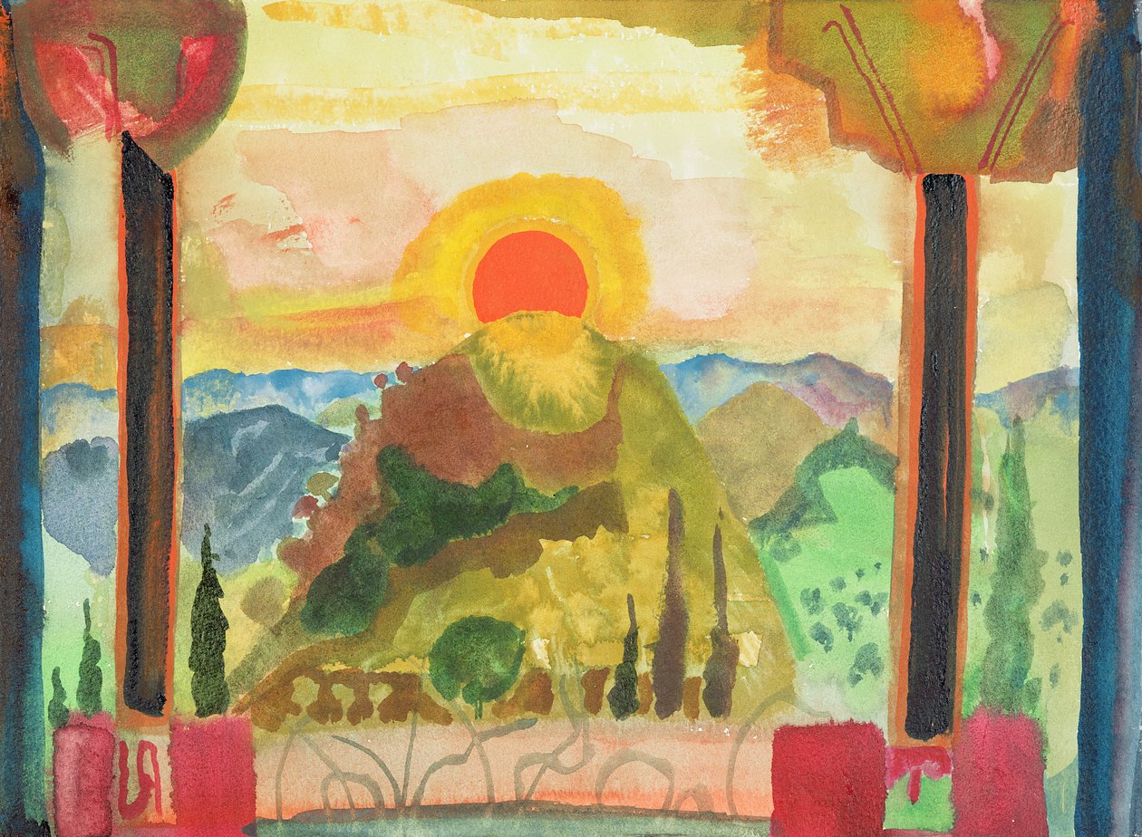 アブルッツィの日没、c.1980-89（紙にトイレ） 作： マイケル・チェイス