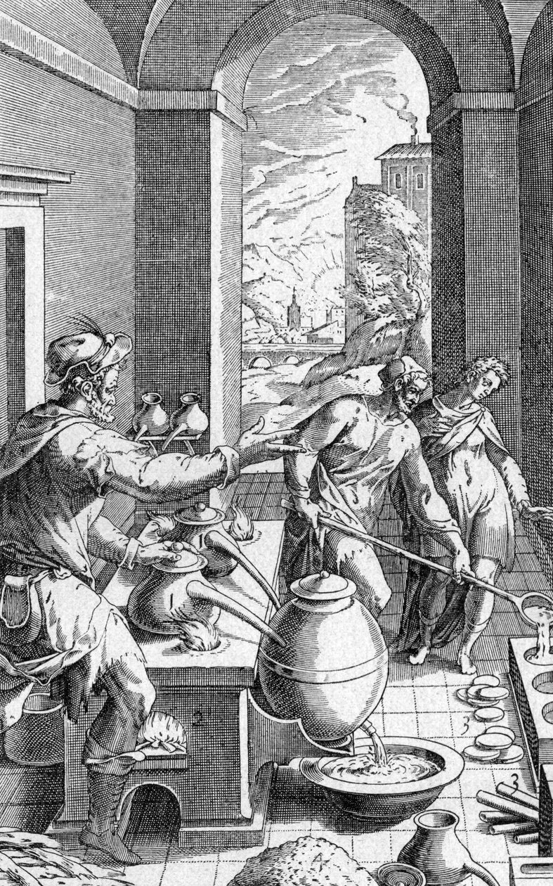 ミケレメルカティ（1541-1593）のパブでメタロセカから彫刻を施した彼のワークショップの錬金術師。 1719 作： マイケル・メルカトル