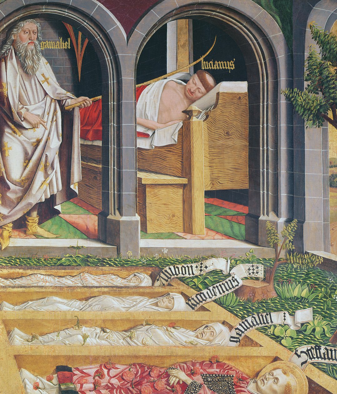 聖ステファンの祭壇画からのルシエン司祭へのガマリエルの御出現、1470年頃 作： マイケル・パッチャー