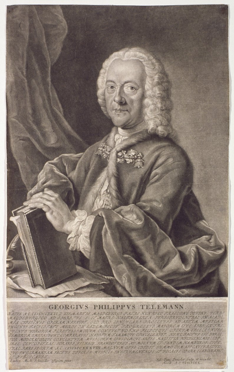 Georg Preisler（1700-54）によって彫刻されたGeorg Philipp Telemann（1681-1757）の肖像 作： マイケル・シュナイダー