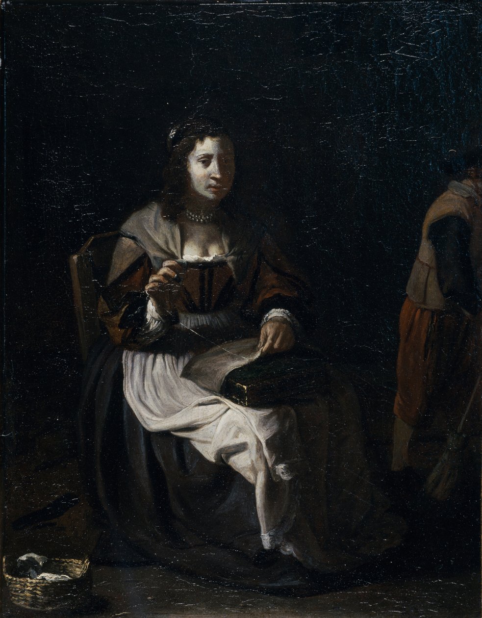 裁縫をする女性（油彩・キャンバス 作： Michael（attr。To）Sweerts