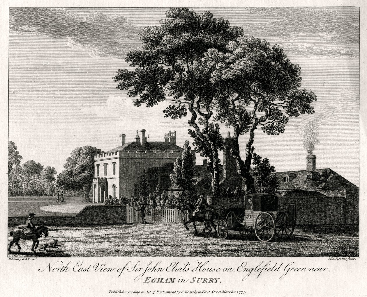 1775年、サリーのエガム近くのエングルフィールドグリーンにあるジョンエルビルズ邸の北東ビュー 作： マイケル・アンジェロ・ルーカー