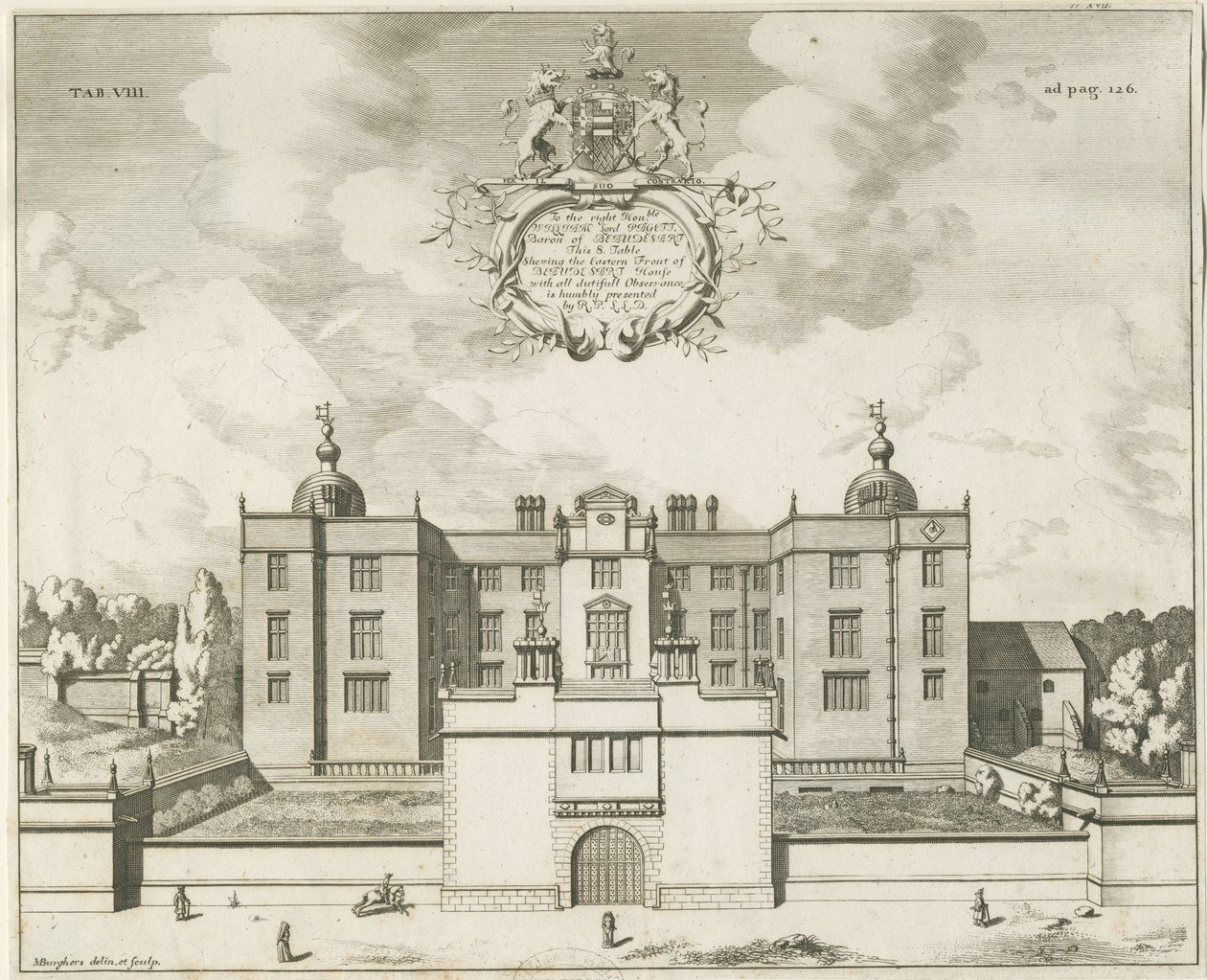 ボーデサーホールと公園：銅版画、nd [1653-1686] 作： マイケル・バーガーズ