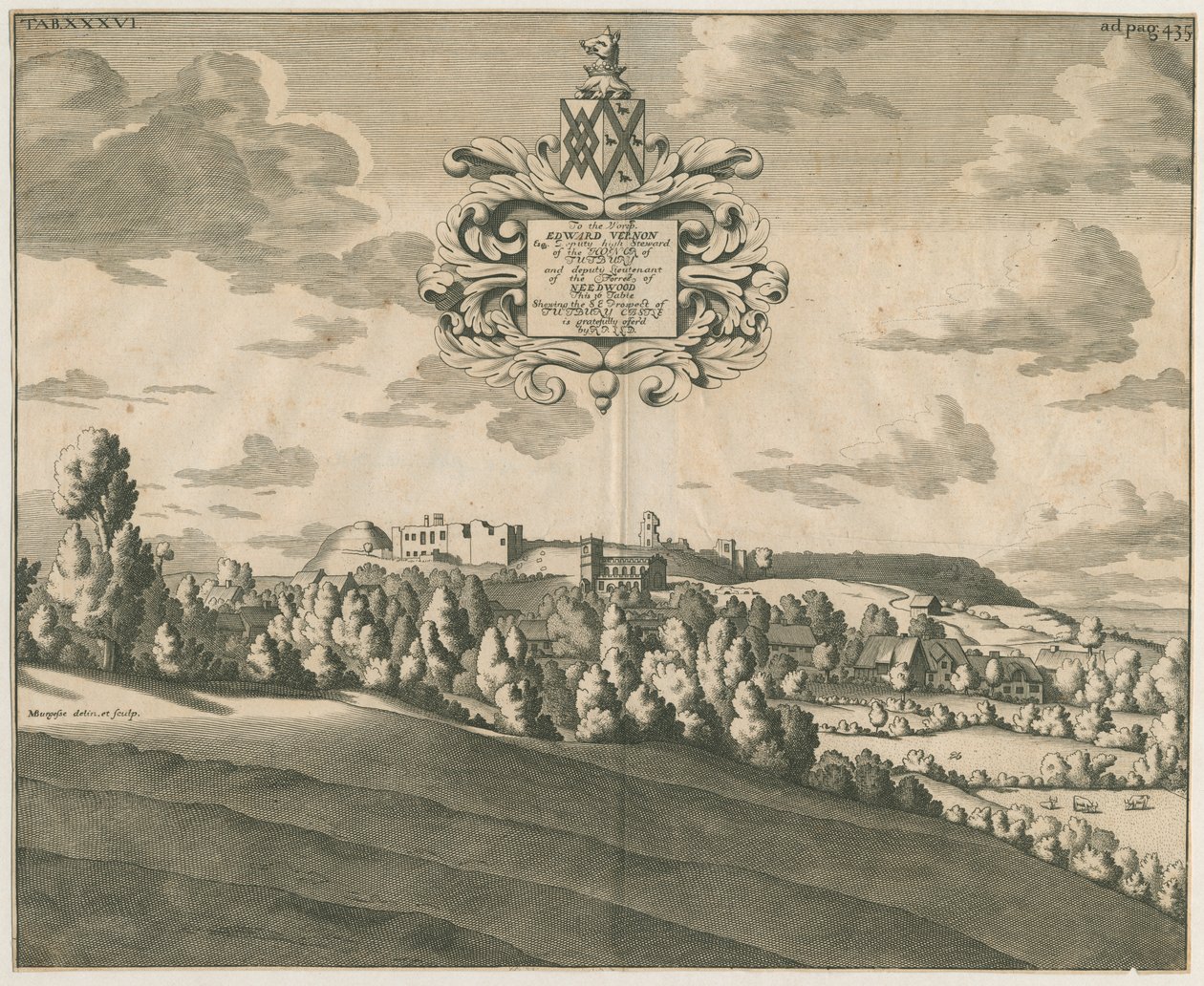 タットベリー城-遠景：銅版の彫刻、nd [c 1686] 作： マイケル・バーガーズ
