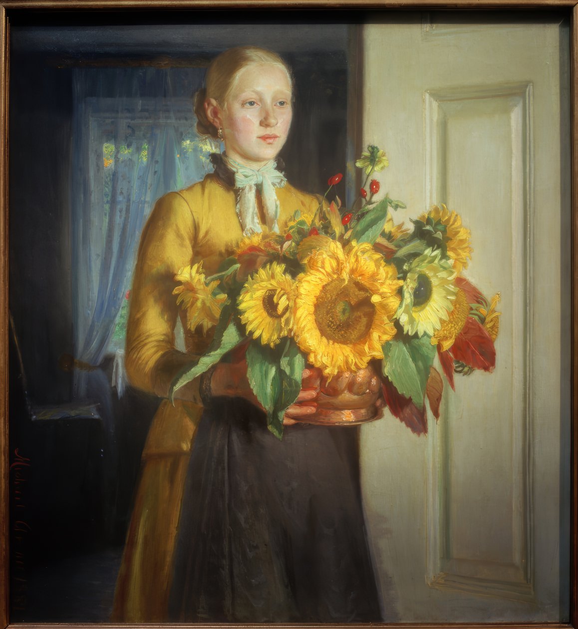 ひまわりを持つ少女 | アートプリント