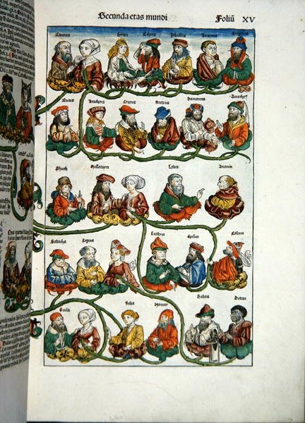 ハルトマン・シェデル（1440-1514）の『Liber Chronicarum』からの系図 1493年（カラー木版画） 作： MichaelとPleydenwurffW.Wolgemuth