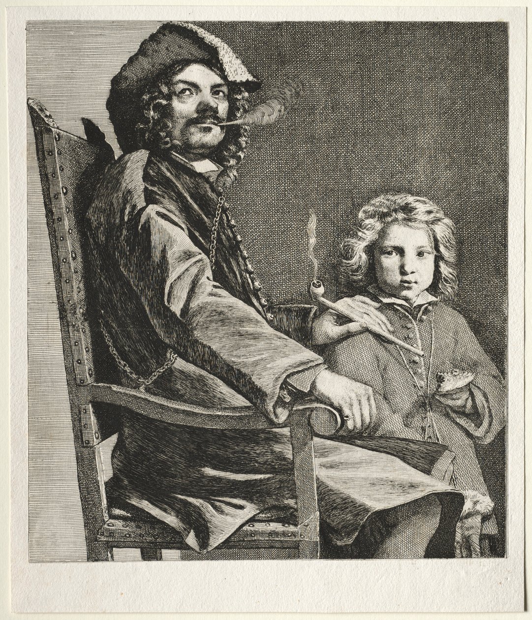 パイプと小さな男の子を吸う男c。 1660年。 作： マイケルスウィーツ