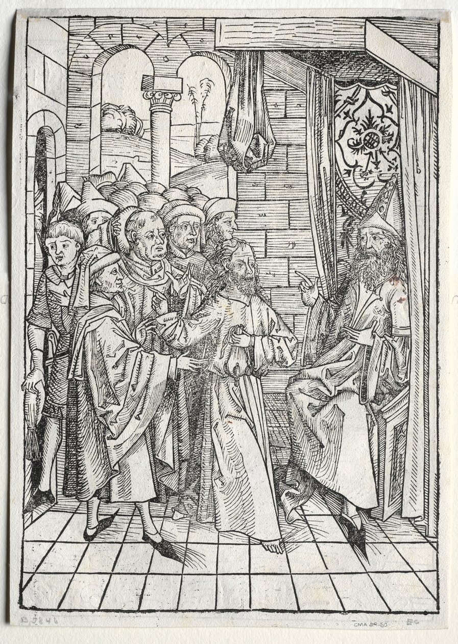 宝箱：Caiaphas versoの前のキリスト、1491年。 作： マイケル・ウォルゲムット