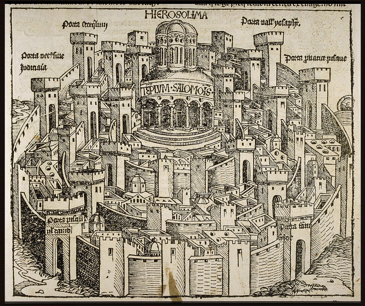 世界のシェデルのクロニクル、1493年頃からのエルサレム。 作： マイケル・ウォルゲムット