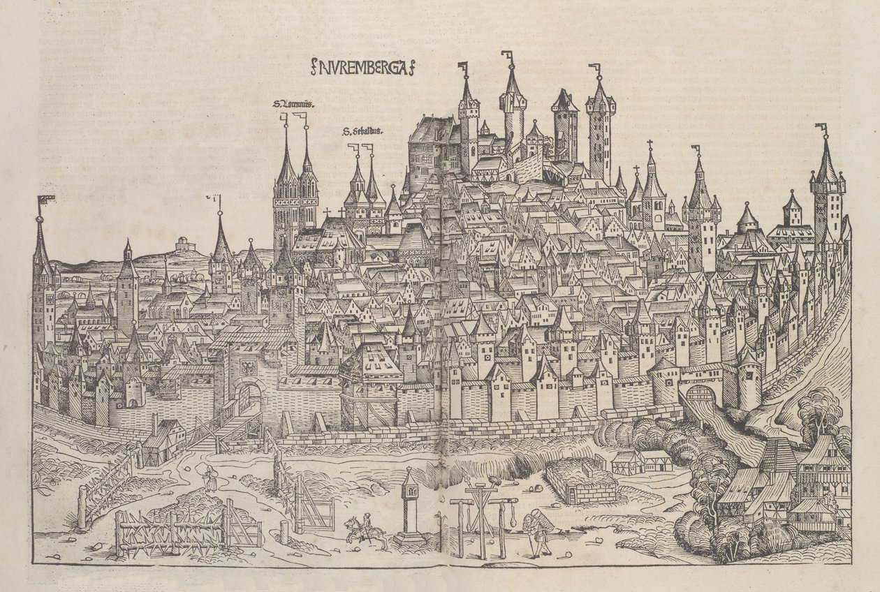 ニュルンベルク、1493年。 作： マイケル・ウォルゲムット