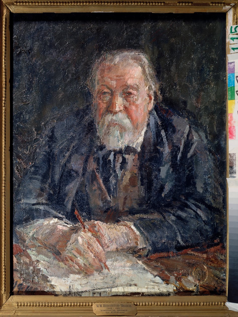 作曲家ミハイル・イッポリトフ・イワノフ (Ippolitov-Ivanov) (1859-1935) の肖像。 ミハイル・フョードロヴィッチ・シェミャキン（ケミアキン）（1875-1944）による絵画、キャンバスに油彩 作： ミハイル・フョードロヴィッチ・シェミャキン
