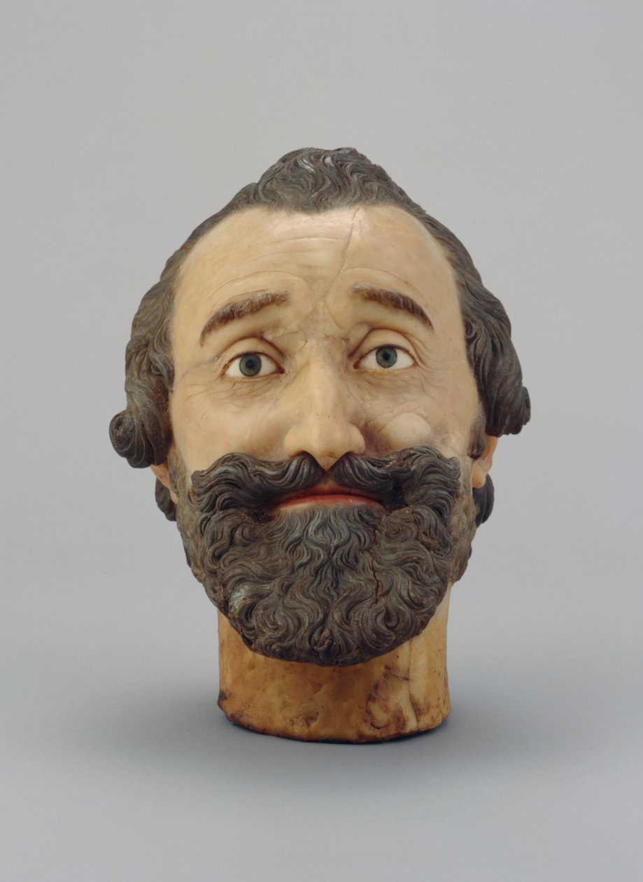 フランスのヘンリー4世の肖像画の頭、1610年頃（ワックス）（312106および312139も参照） 作： ミシェル・ブルダン