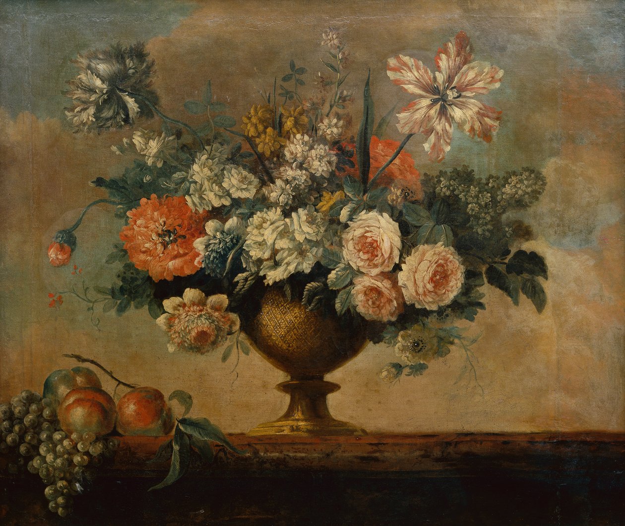 壷の中のバラ、チューリップ、カーネーション、その他の花 (オイル) 作： ミシェル・ブルーノ・ベレンゲ