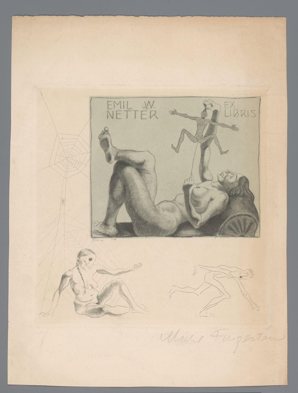 Ex libris van Emil W. Netter 作： ミシェル・フィンゲステン（アーティストによる署名）