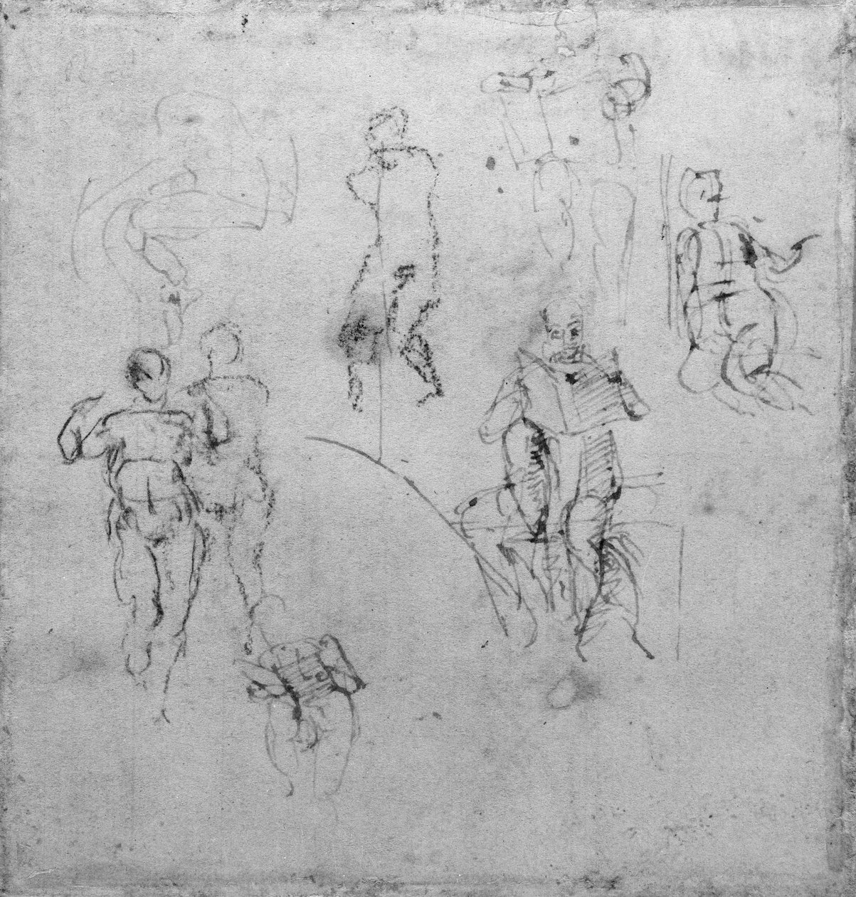 システィーナ礼拝堂の天井のルネットの図の研究、c.1511（紙にペンと黒チョーク） 作： ミケランジェロ・ブオナローティ