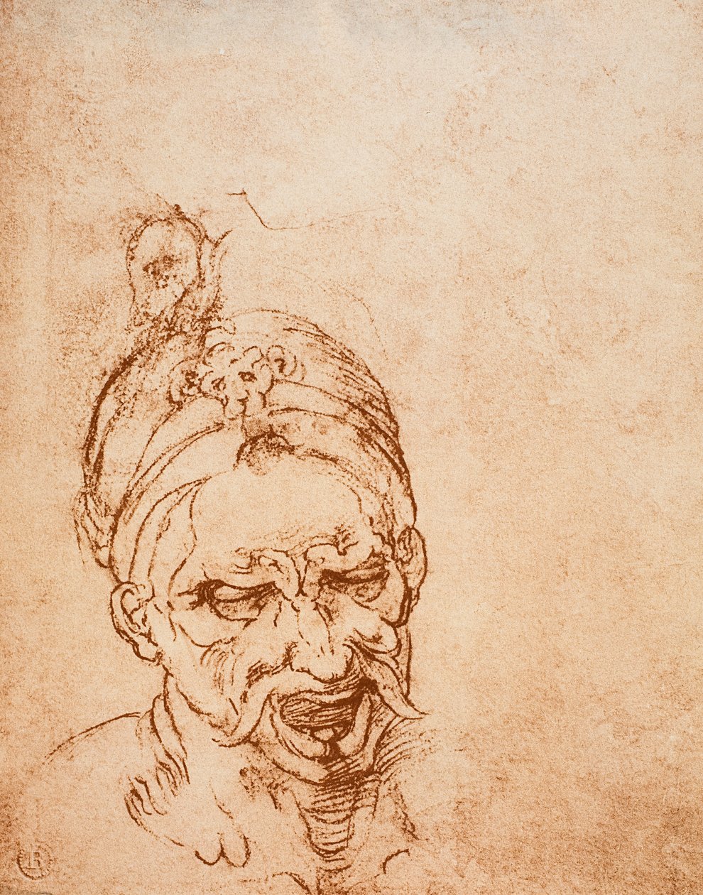 ミケランジェロが描いた悪魔の頭の研究。カーサブオナローティ（フィレンツェ） 作： ミケランジェロ・ブオナローティ