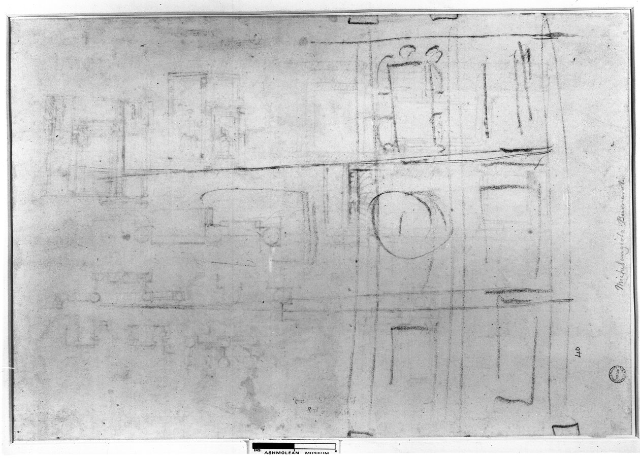 ローレンシャン図書館の天井調査、1524年 作： ミケランジェロ・ブオナローティ