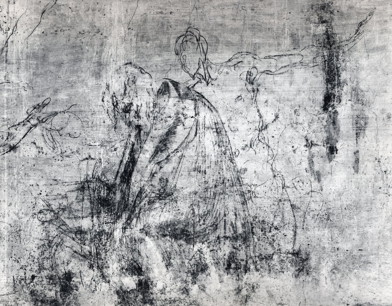 2つの図の壁画、c.1530（石膏の木炭） 作： ミケランジェロ・ブオナローティ