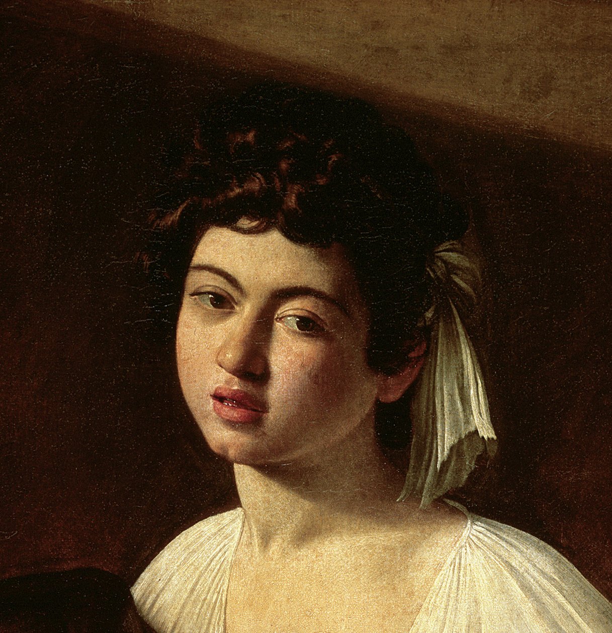リュート奏者、1595年頃 作： ミケランジェロ・メリシ・カラヴァッジオ
