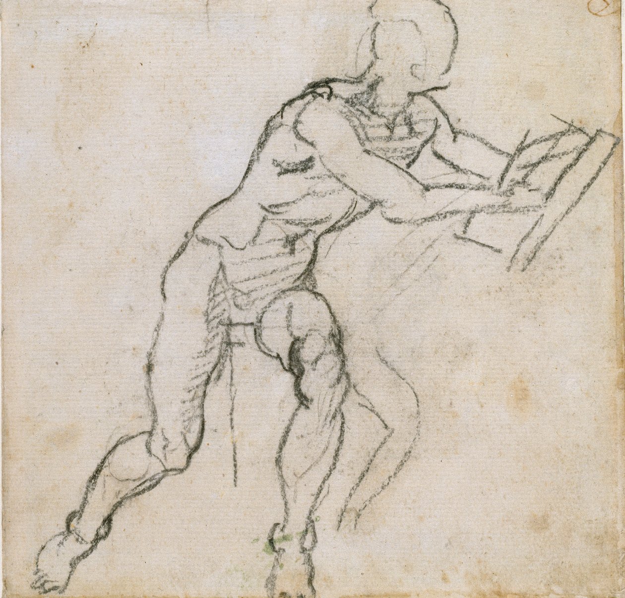 裸で座っている男性、c1490-1560 作： ミケランジェロ・ブオナローティ