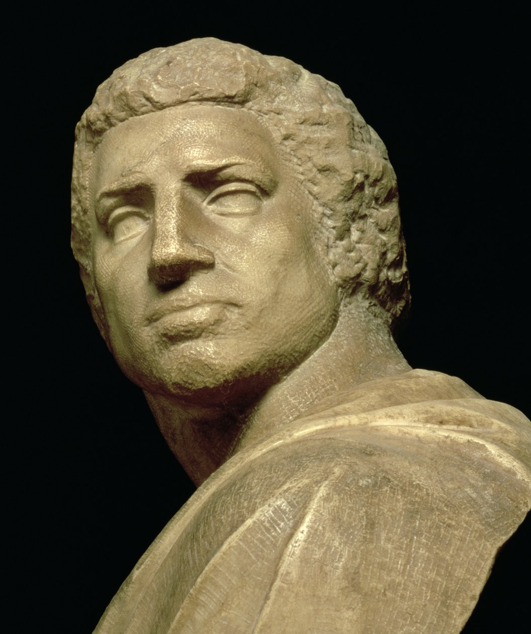 Brutus、ミケランジェロ・ブオナローティによるバストの頭の詳細1475-1564、1539-40 c.79848の大理石の詳細 作： ミケランジェロ・ブオナローティ