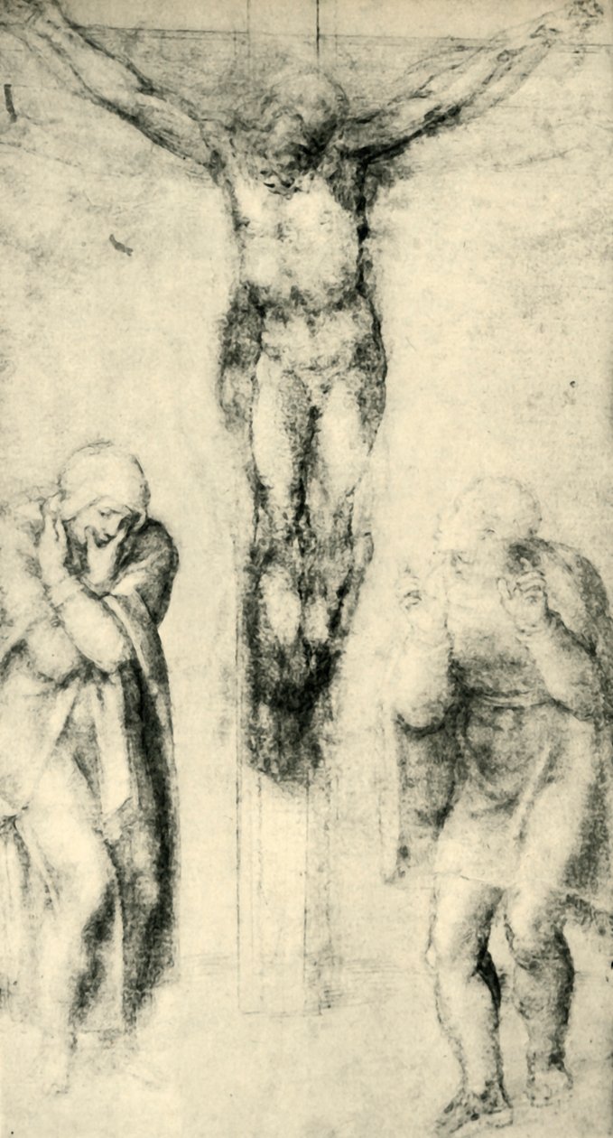 聖母マリアと聖ヨハネの間の十字架上のキリスト、c1560-1564、1943。 作： ミケランジェロ・ブオナローティ