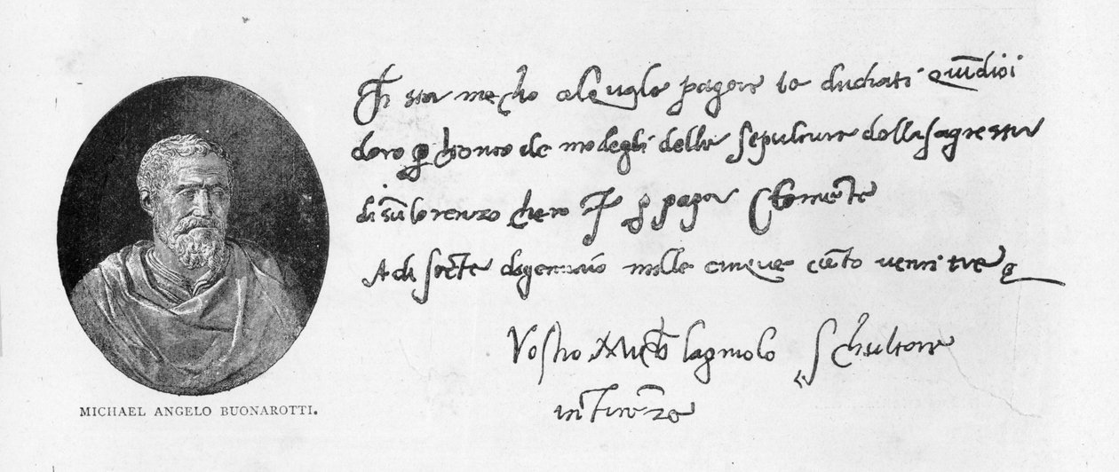 ミケランジェロブオナローティの手書きと署名（紙にペンとインク） 作： ミケランジェロ・ブオナローティ