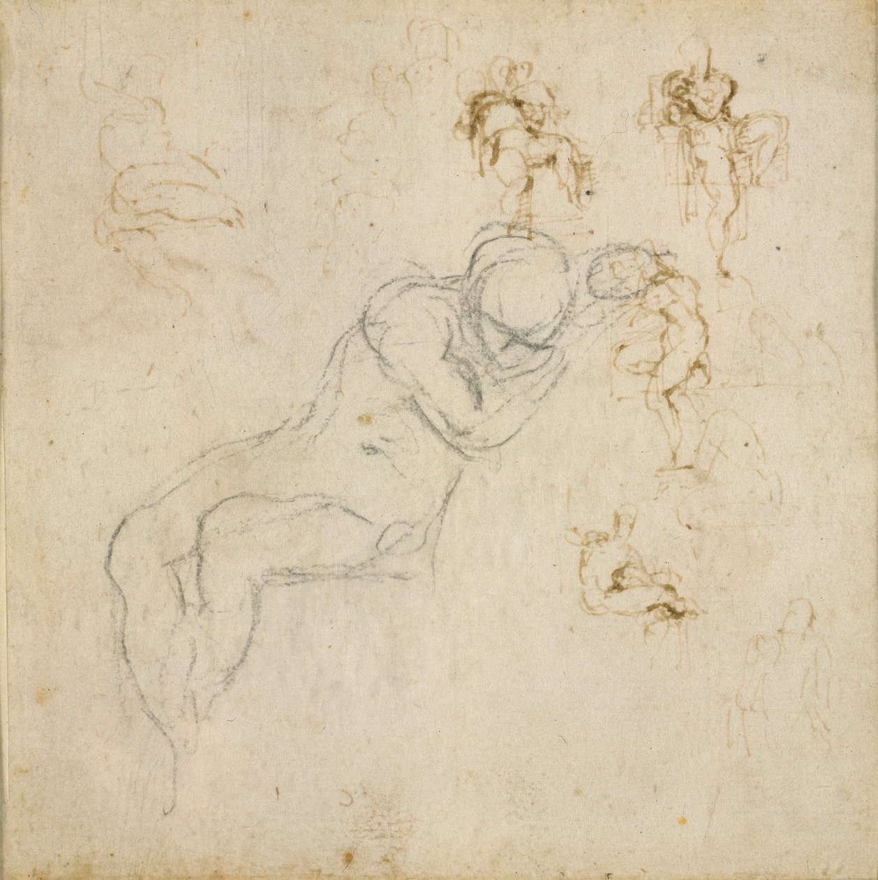 直訳：八図研究。 裏面: Figure Study、c1490-1560 作： ミケランジェロ・ブオナローティ
