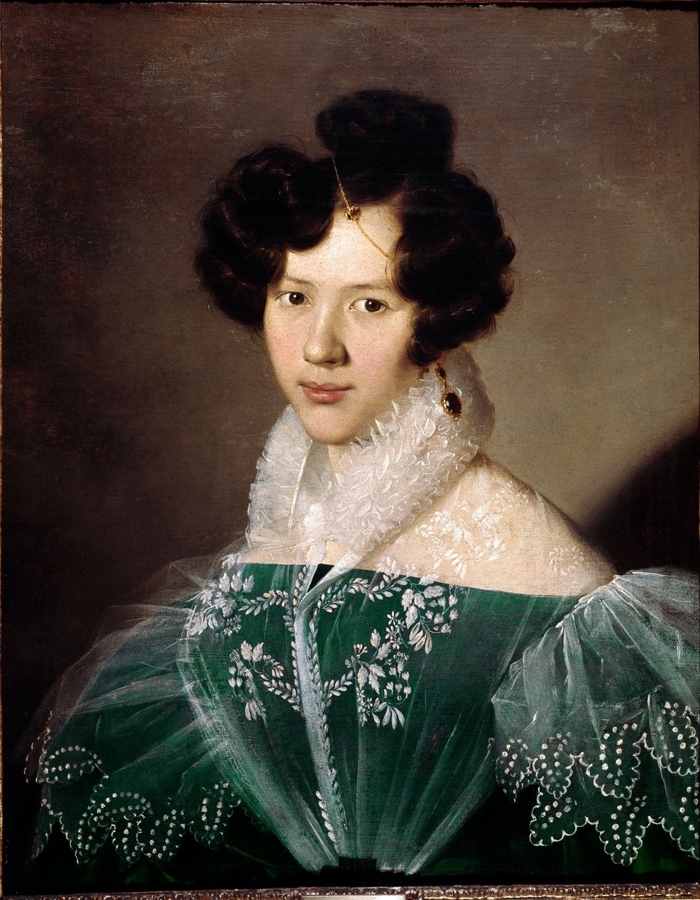 若い女性の肖像。ミケランジェロ・グリゴレッティ（1801-70）の絵画。ローマ、Galleria d
