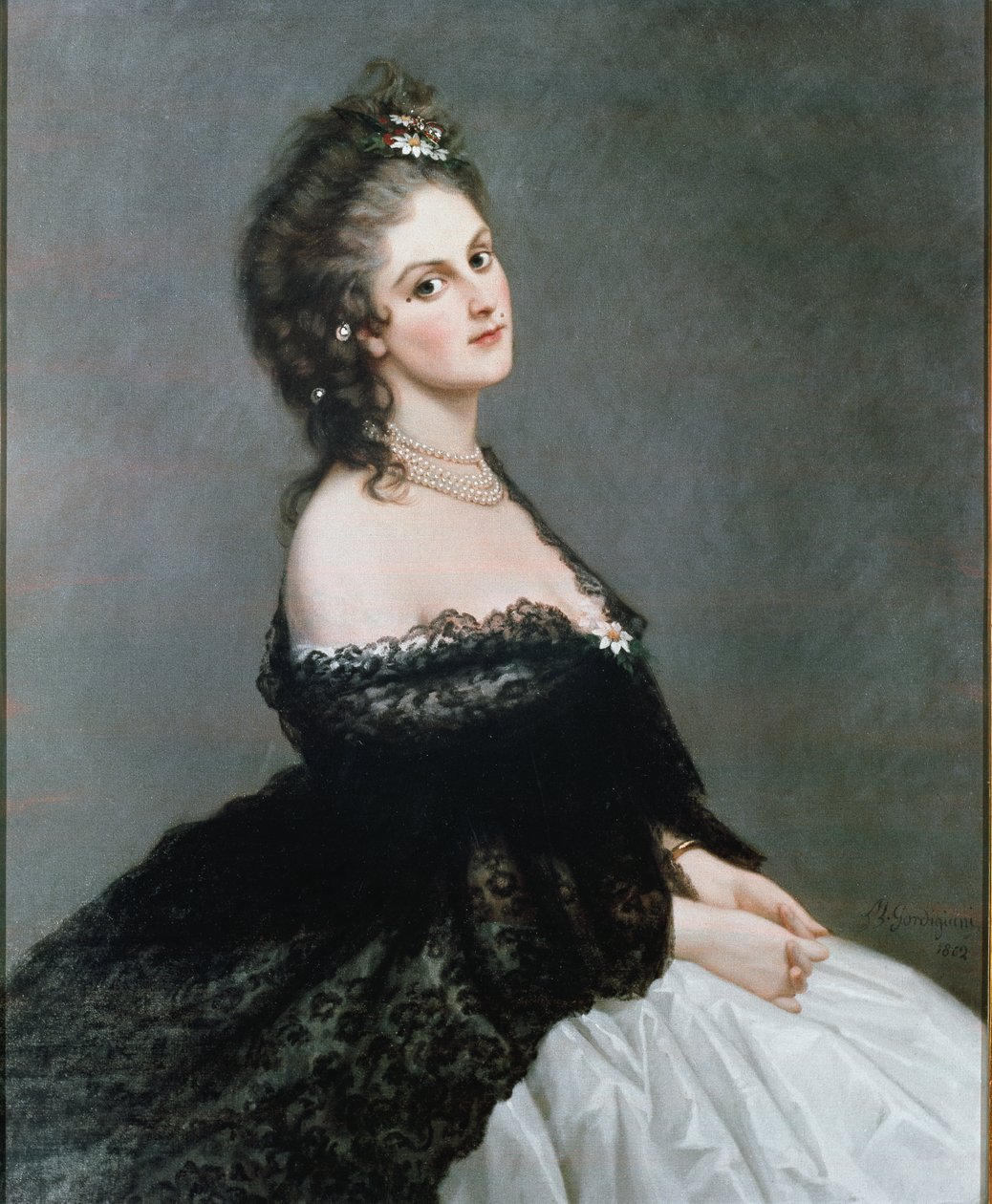 ヴァージニア・オルドイニ・ヴェラシスの肖像（油彩・キャンバス） 作： ミケーレ・ゴルディジャーニ