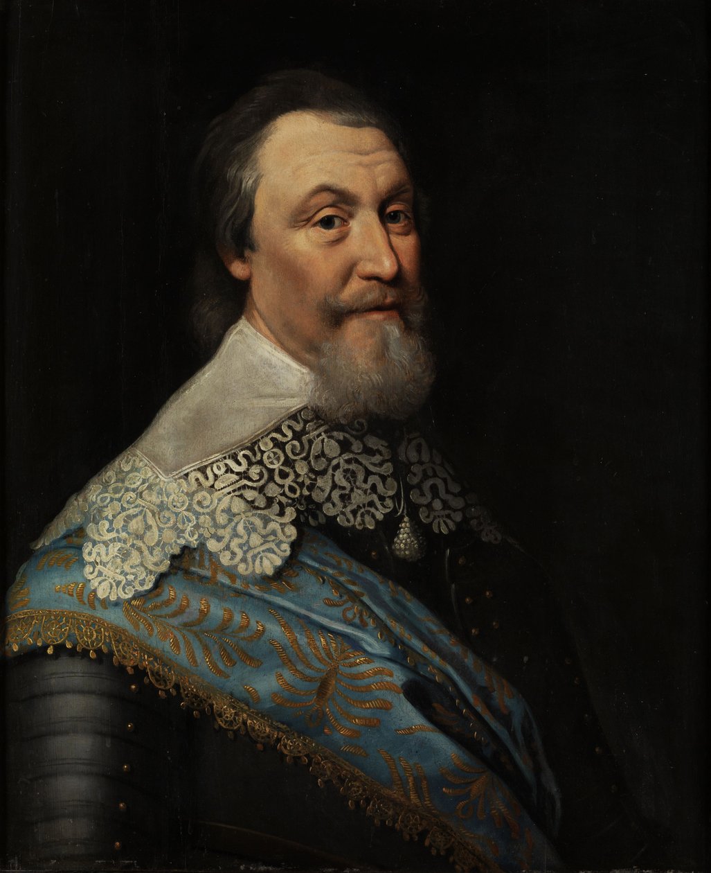 アクセル・オクセンスティエルナ（Oxenstjerna）伯爵（1583-1654）の肖像」（Mierevelt, Michiel Jansz. van, Workshop of .木に油彩。寸法：70x60cmストックホルム国立博物館 作： ミシエル・ヤンス。ヴァン・ミーレフェルト