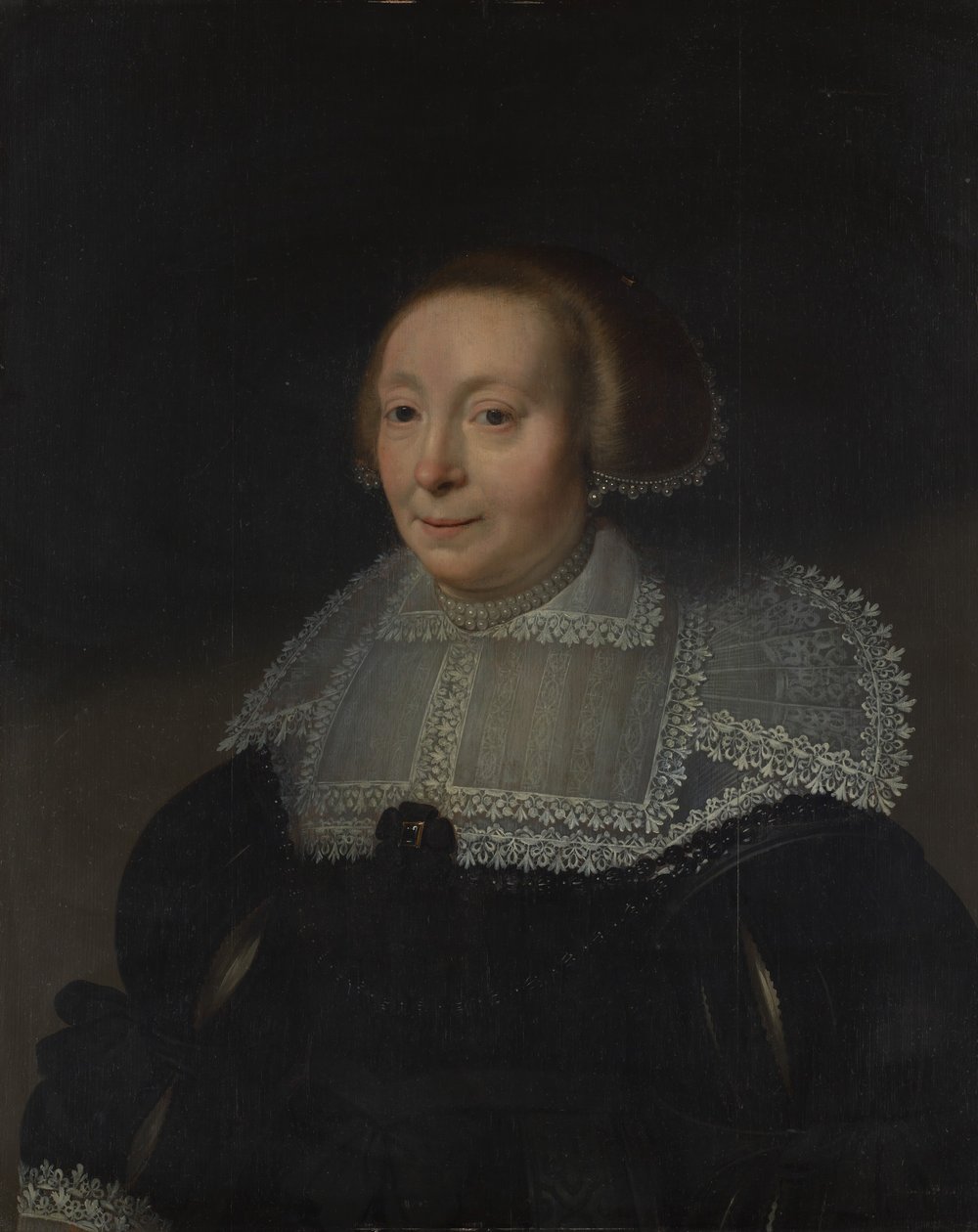 レースの襟を持つ女性の肖像、ca。 1632-35。 作： ミシェル・ヤンシュ・ファン・ミーレベルト