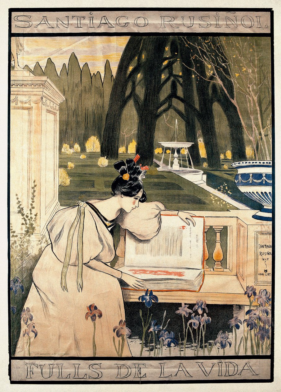 Santiago Rusinol y (i) Prats (1861-1931) による詩を散文で描いたリトグラフ シリーズ「The pages of life」のポスター発表 作： ミゲル・ユトリロ