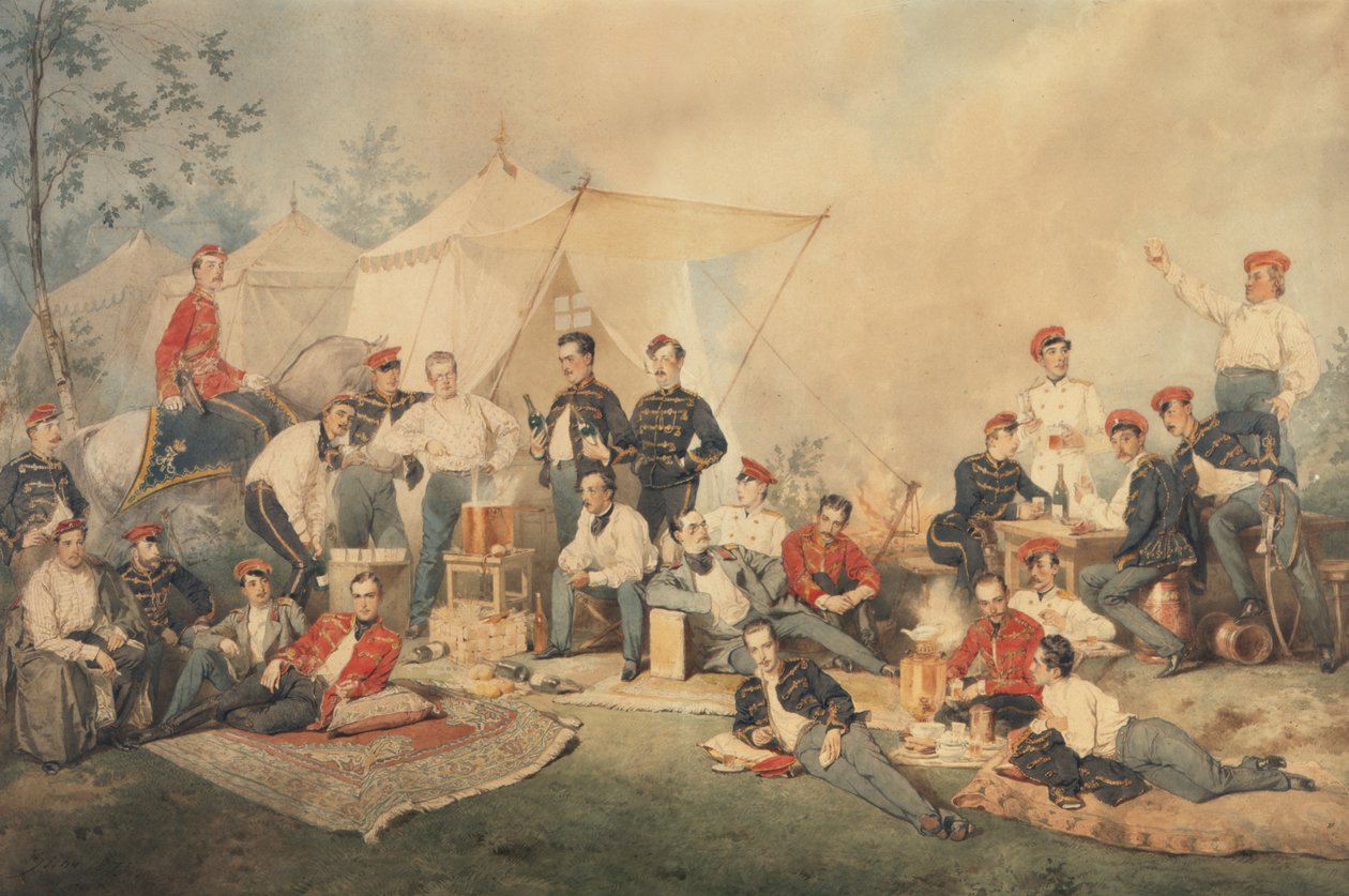 Hussars Carouse、1873（紙にトイレ） 作： ミハイ・バイ・ジキー
