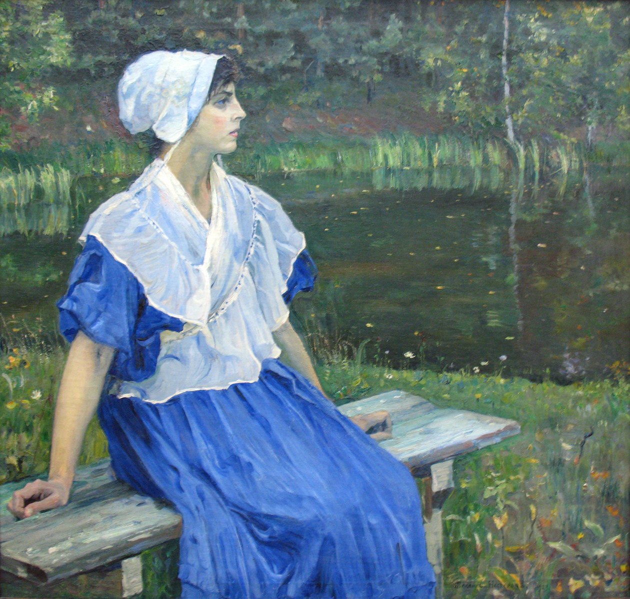 池のそばの少女NMネステロヴァの肖像画、1923nドイツ語：マッチェン・アム・テイヒNMネステロヴァの肖像画、1923n：..、1923n 作： ミハイル・ヴァシリエヴィチ・ネステロフ