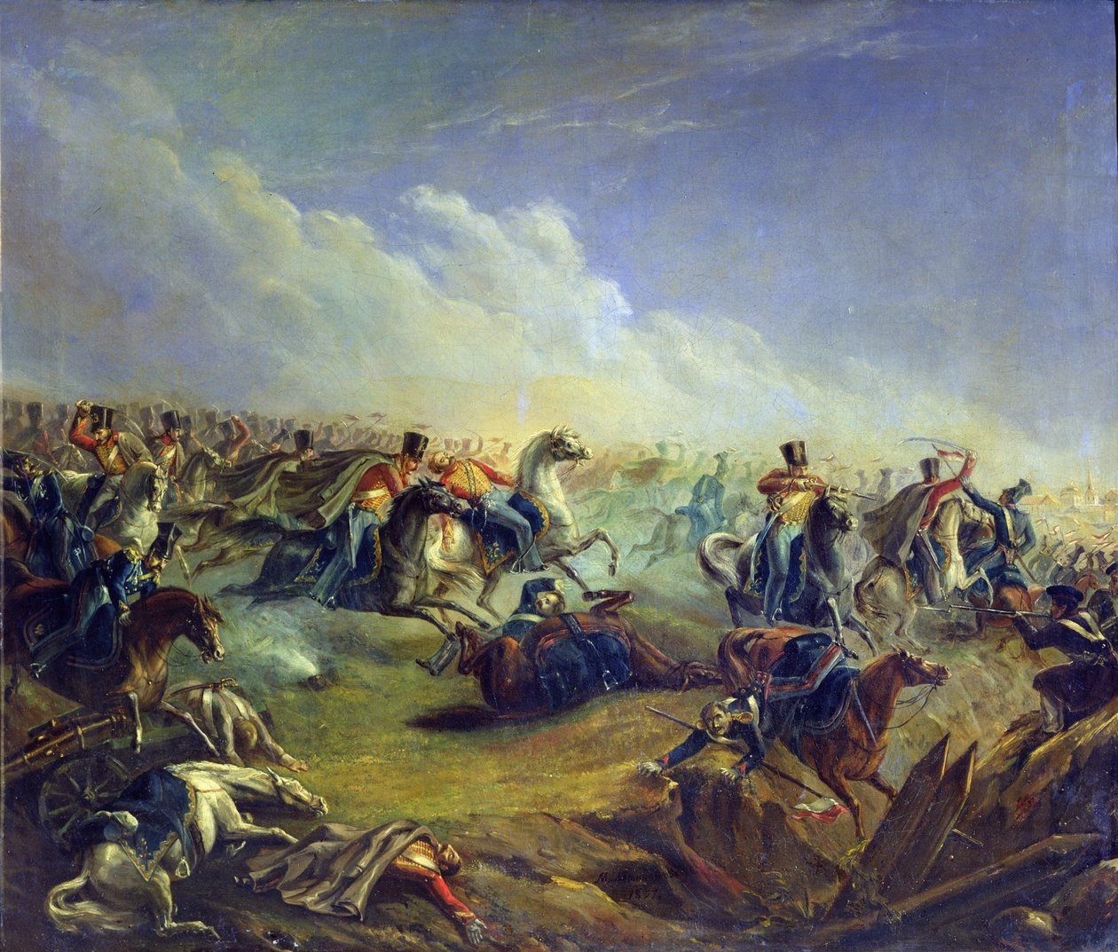 1837年8月26日、1837年8月26日にワルシャワ近郊を攻撃する警備隊の騎兵 作： ミハイル・ユリエビッチ・レルモントフ