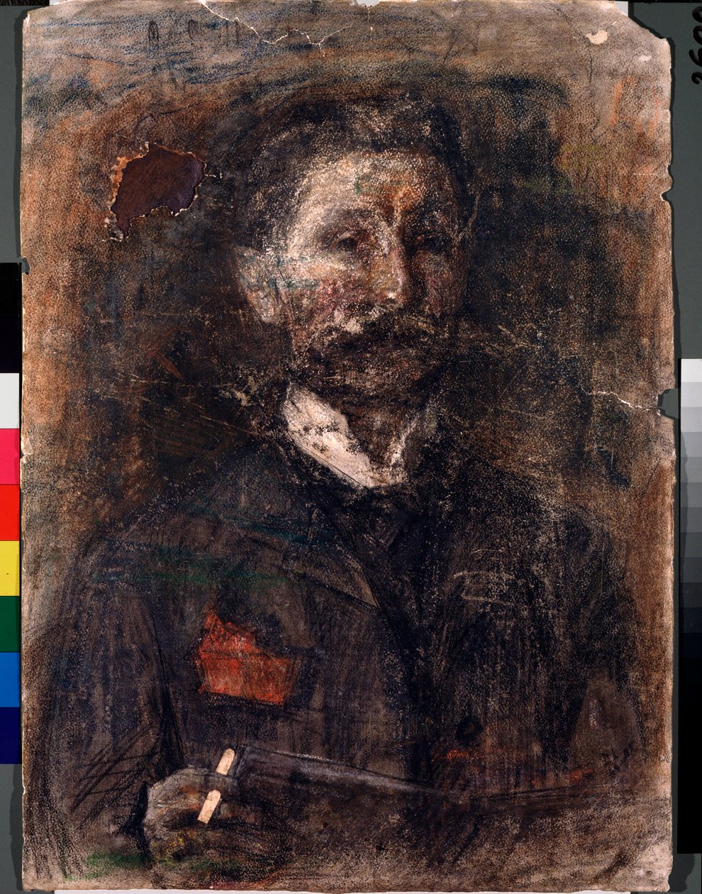 Autoportrait (Self Portrait) - Mikhail Alexandrovich Vrubel (Vrubel) (1856-1910) の作品、段ボールに木炭、パステル、サンギン 作： ミハイル・アレクサンドロヴィチ・ヴルーベリ