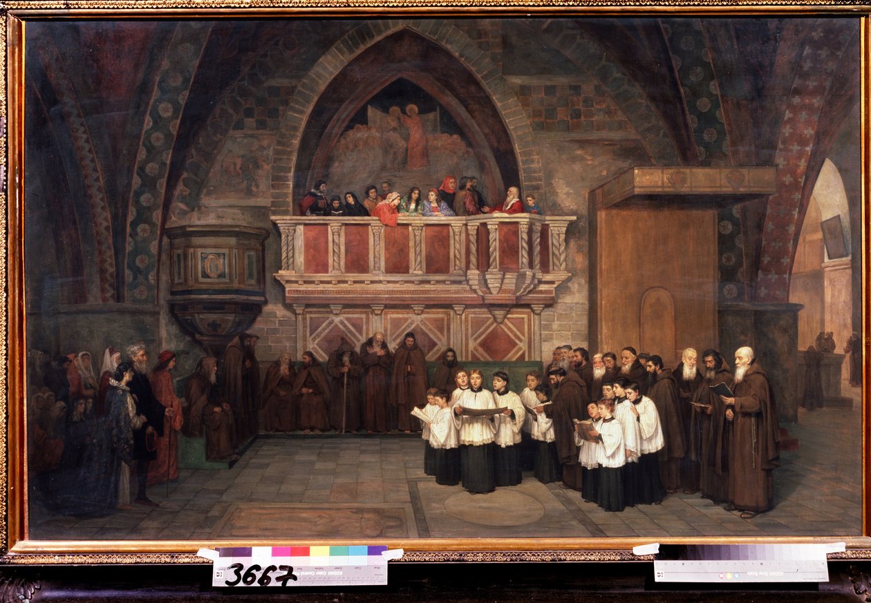 「イタリア、アッシジの聖フランチェスコ教会の晩餐会」ミハイル・ペトロヴィッチ・ボトキン（1839-1914）による絵画、1871年国立トレチャコフ美術館、モスクワ 作： ミハイル・ペトロヴィッチ・ボトキン