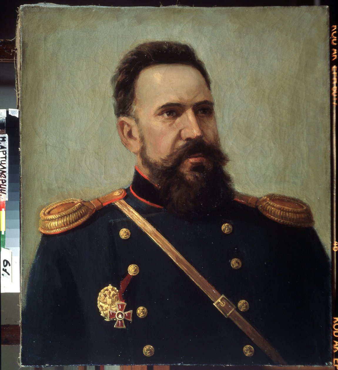 「兵士でエンジニアのセルゲイ モシン (1849-1902) モシン ナガン ライフル (モシン ナガント) の発明者の肖像」ミハイル ゲレッツ (1900-1942) による絵画 1941 州中央砲兵博物館、サンクトペテルブルク 作： ミハイル・ペトロヴィッチ・ゲレッツ