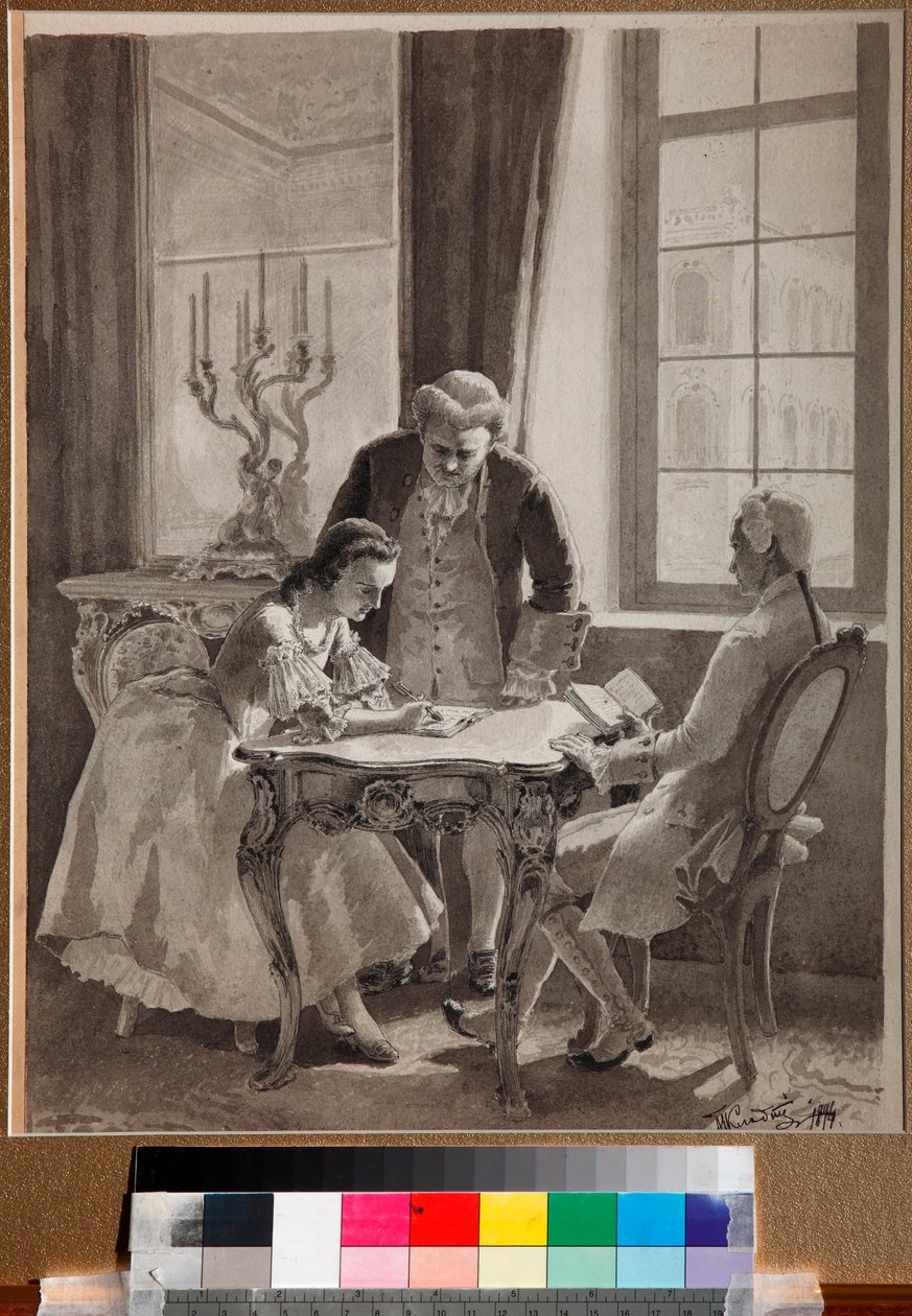 "エカテリーナ2世（1729-1796）のロシア語レッスン" ミハイル・クロット（1835-1914）によるペンとインクのドローイング 作： ミハイル・ペトロヴィッチ・クロード
