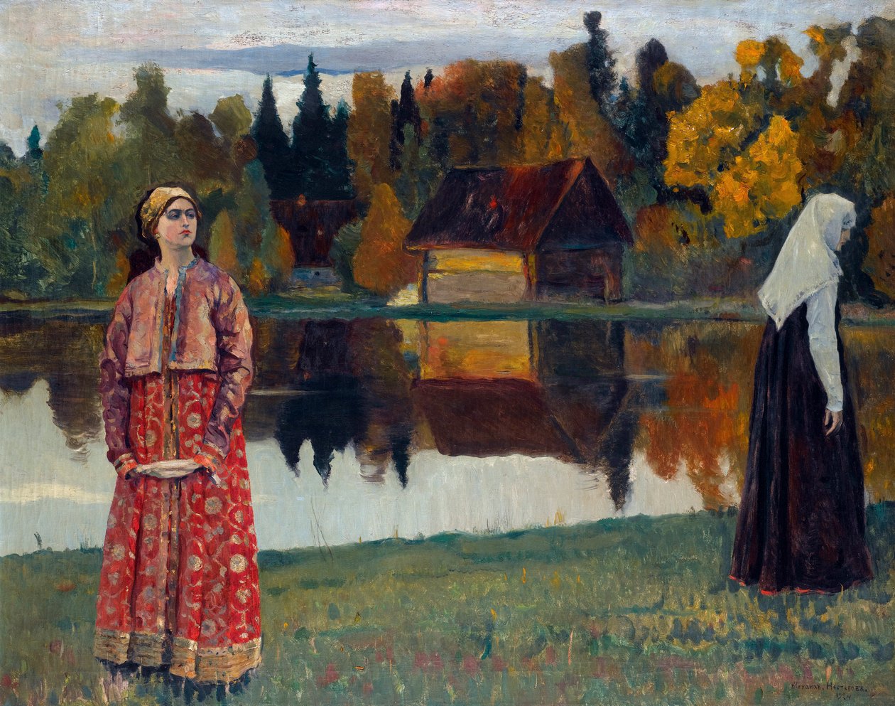「Pres du lac」（湖のほとりで） ミハイル・ネステロフ（1862-1942）の絵画 作： ミハイル・ヴァシリエヴィチ・ネステロフ