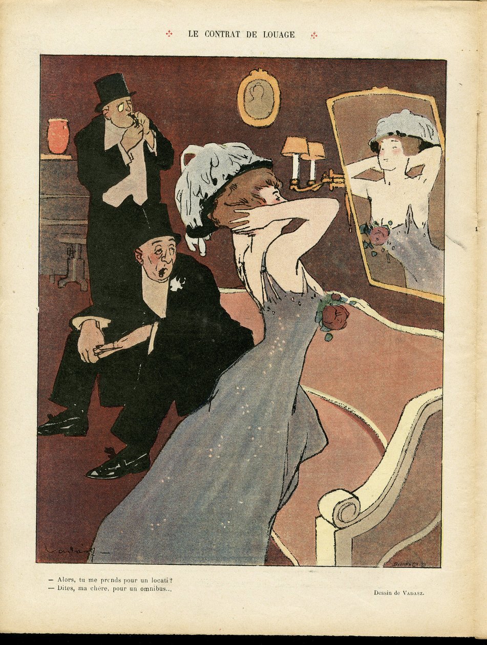 Le Rire、07/03/08 の Miklos Vadasz (1884-1927) によるイラスト - 雇用契約 - 売春、内部構造 作： ミクロス・ヴァダス