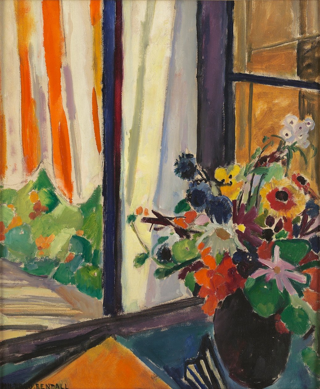 窓の前の花、1930年頃 作： ミルドレッド・ベンダル