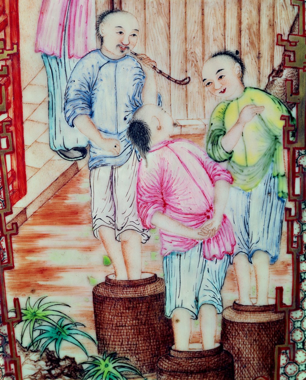 お茶を詰めた男性を描いた花瓶の詳細 作： 明代中国学校